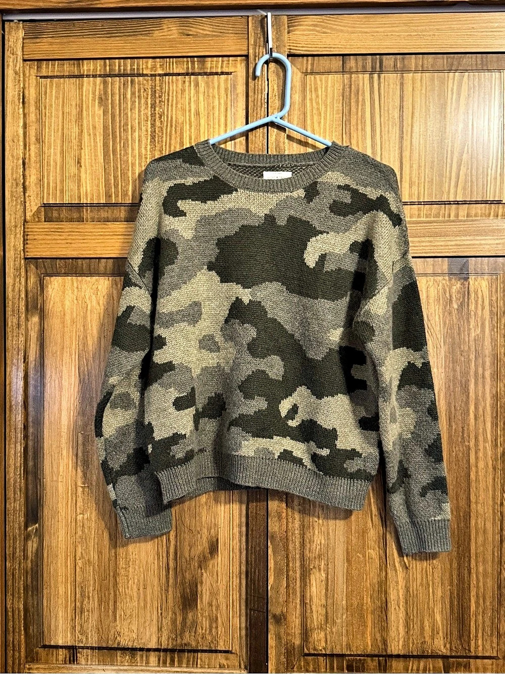 Lucky Brand Camo Crew Neck Sweater Green & Brown Medium
